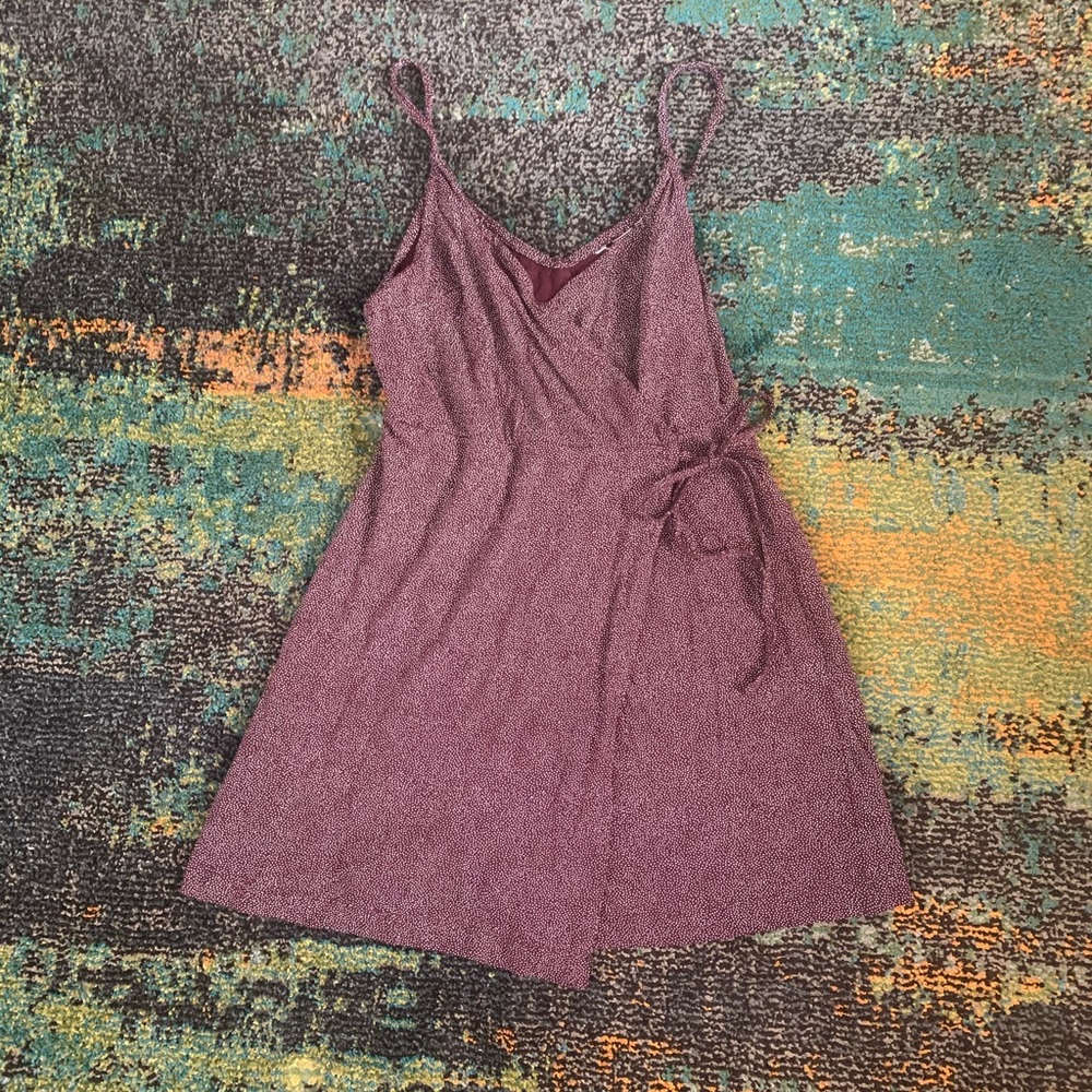 H&M Burgundy Dotted Faux Wrap Dress
